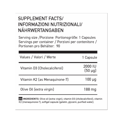 VITAMIN D3 + K2 (MK-7) PRO / 90 SOFTGEL CAPSULE